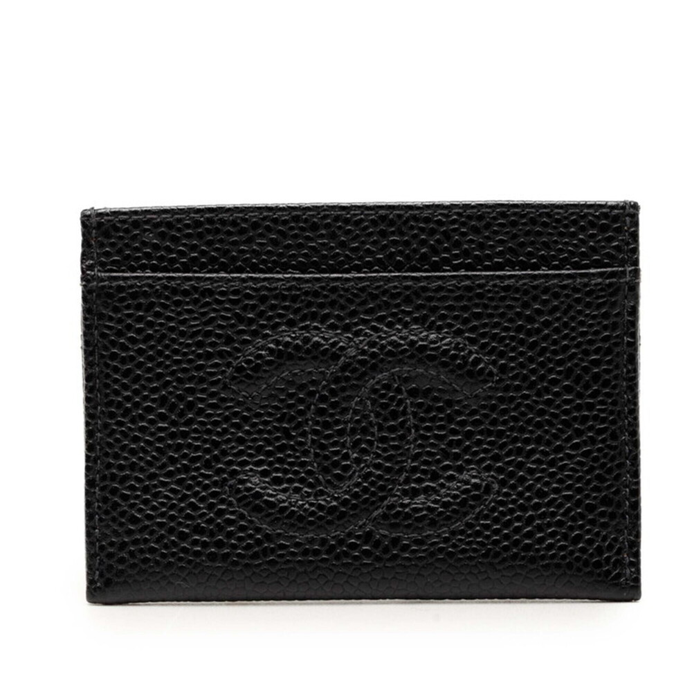 Chanel Coco Mark Business Card Holder/Card Case/Pass Case, Black Caviar Leath...